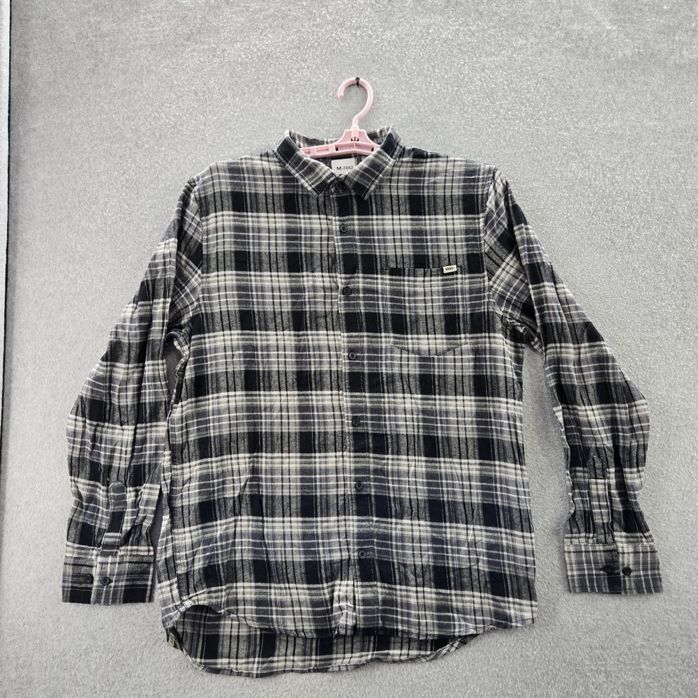 Vans Men Button Up Shirt L Black Plaid Flannel Long‎ Sleeve  Skate